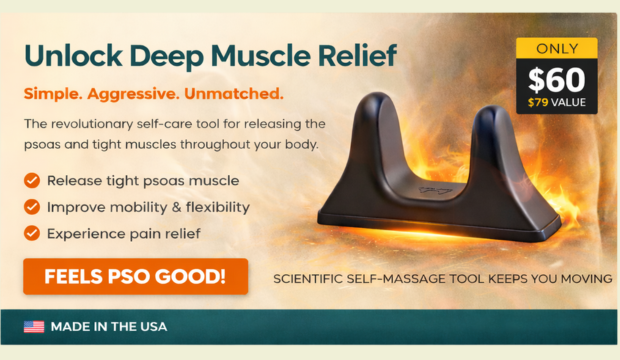 Promotional image of a self-care tool for deep muscle relief with text and price.
