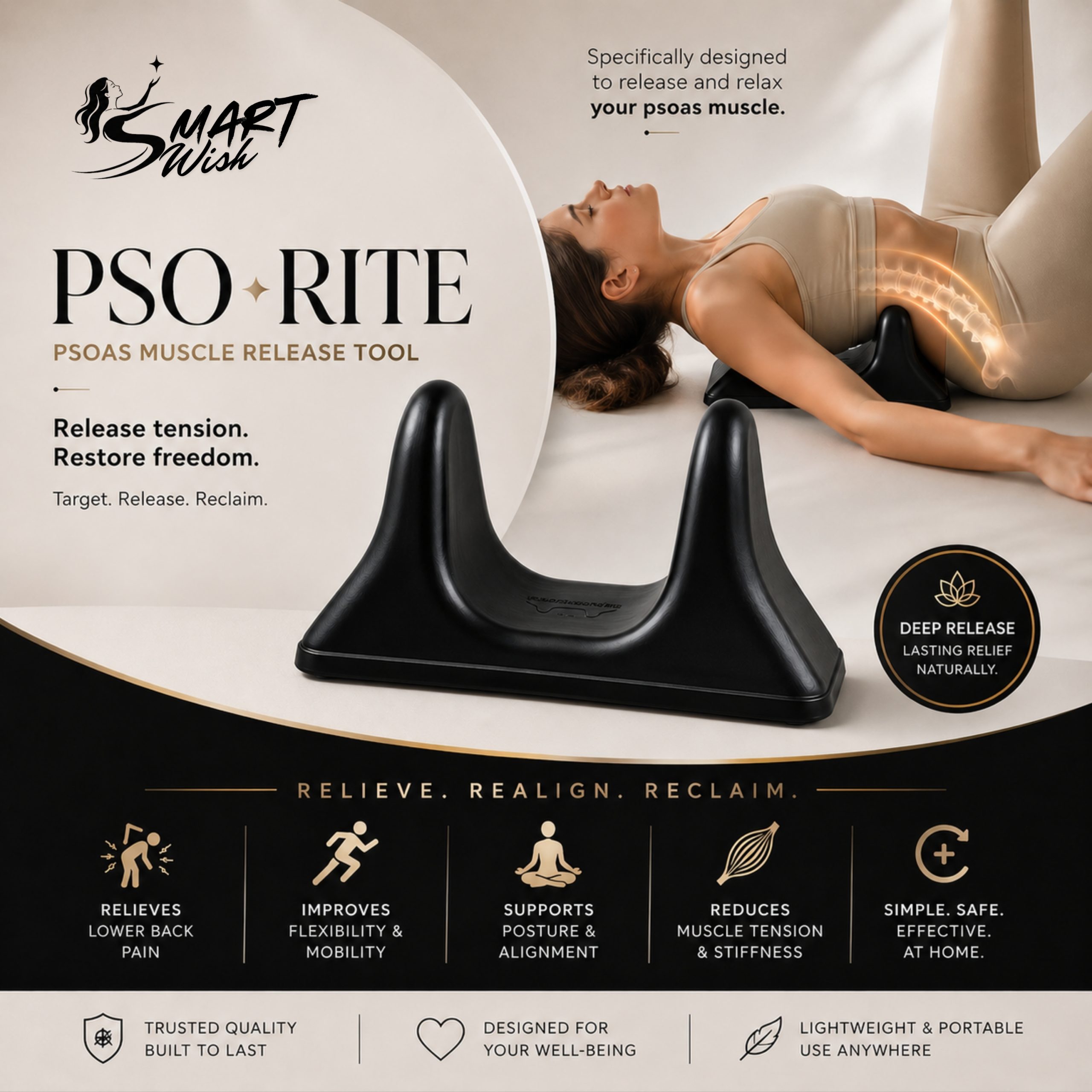 PSO-RITE Deep Tissue Manual Massage Tool for Psoas & Hip Flexor Release | Trigger Point Muscle Therapy Massager for Back, Hips, Glutes & Full Body